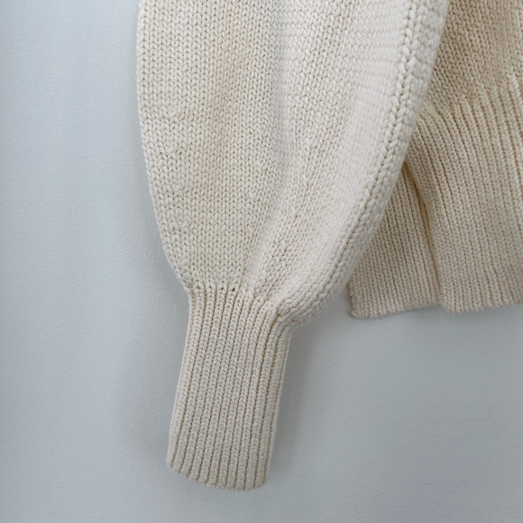 Theory Oversized Cream White Cotton Knit Sweater with Puff Sleeves, Petite - Picture 4 of 8